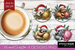 Christmas Animals Round Coaster - Cute Christmas Coaster PNG Product Image 1