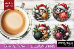 Christmas Animals Round Coaster - Cute Christmas Coaster PNG Product Image 1