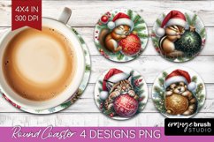 Christmas Animals Round Coaster - Cute Christmas Coaster PNG Product Image 1