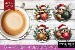 Christmas Animals Round Coaster - Cute Christmas Coaster PNG Product Image 1