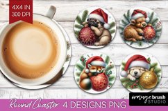 Christmas Animals Round Coaster - Cute Christmas Coaster PNG Product Image 1