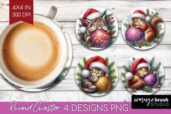 Christmas Animals Round Coaster - Cute Christmas Coaster PNG Product Image 1