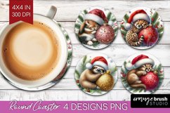 Christmas Animals Round Coaster - Cute Christmas Coaster PNG Product Image 1