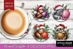 Christmas Animals Round Coaster - Cute Christmas Coaster PNG Product Image 1