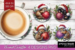Christmas Animals Round Coaster - Cute Christmas Coaster PNG Product Image 1