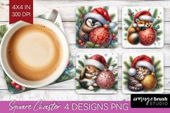 Christmas Animals Square Coaster - Cute Christmas Coaster Product Image 1