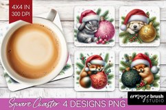 Christmas Animals Square Coaster - Cute Christmas Coaster Product Image 1
