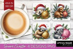 Christmas Animals Square Coaster - Cute Christmas Coaster Product Image 1