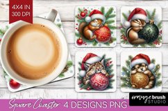 Christmas Animals Square Coaster - Cute Christmas Coaster Product Image 1