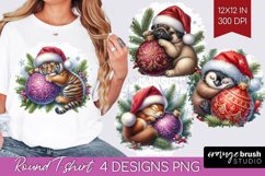 Christmas Animals Round Tshirt Background - Cute Christmas Product Image 1