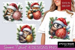 Christmas Animals Square Tshirt Background - Cute Christmas Product Image 1