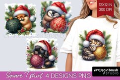 Christmas Animals Square Tshirt Background - Cute Christmas Product Image 1