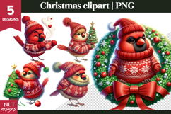 Christmas Clipart, Cute Christmas cardinal bird clipart PNG Product Image 1