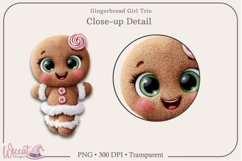 Gingerbread Girl Trio PNG Bundle | 3 Sublimation Designs Product Image 2