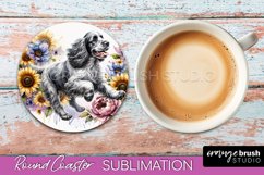 Clumber Spaniel Round Coaster Dog Sublimation Floral PNG Product Image 1