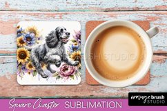 Clumber Spaniel Square Coaster Dog Sublimation Floral PNG Product Image 1