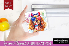 Cocker Spaniel Dog Magnet Sublimation 4th Of July Square PNG Product Image 1