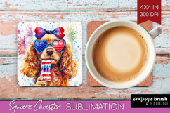 Cocker Spaniel Dog Square Coaster 4th Of July Coaster PNG Product Image 1
