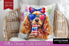 Cocker Spaniel Dog Pillow Sublimation 4th Of July Pillow PNG Product Image 1
