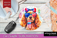 Cocker Spaniel Dog Car Coaster 4th Of July Coaster PNG Product Image 1