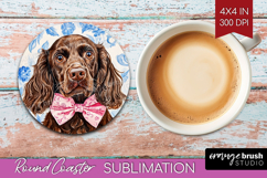 Cocker Spaniel Dog Round Coaster Blue Toile Coaster PNG Product Image 1