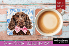 Cocker Spaniel Dog Square Coaster Blue Toile Coaster PNG Product Image 1