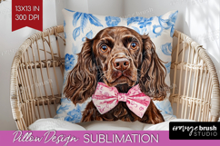 Cocker Spaniel Dog Pillow Sublimation Blue Toile Pillow PNG Product Image 1