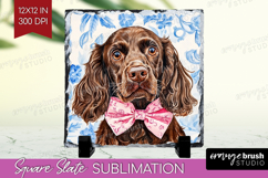 Cocker Spaniel Dog Slate PNG Blue Toile Square Slate Product Image 1