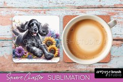 Cocker Spaniel Square Coaster Dog Sublimation Floral PNG Product Image 1