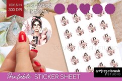 Coffee Girl Round Sticker - Fashion Girl Printable Sticker Product Image 1