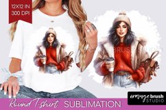 Coffee Girl Round Tshirt Background - Fashion Girl PNG Product Image 1