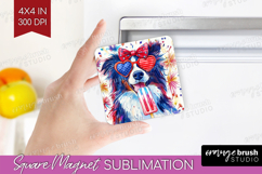 Collie Dog Magnet Sublimation 4th Of July Square Magnet PNG Product Image 1