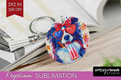 Collie Dog Keychain PNG 4th Of July Keychain Sublimation Product Image 1