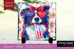 Collie Dog Slate PNG 4th Of July Square Slate Sublimation Product Image 1