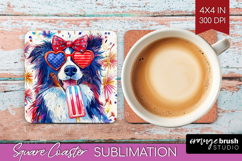 Collie Dog Square Coaster 4th Of July Coaster PNG Product Image 1