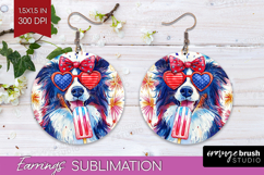 Collie Dog Round Earrings 4th Of July PNG Sublimation Product Image 1