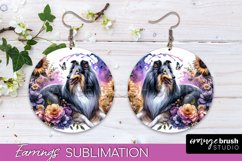 Collie Earrings Dog Sublimation Floral PNG Product Image 1