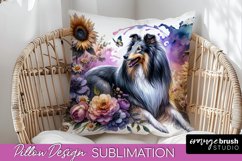 Collie Pillow Cover Dog Sublimation Floral PNG Product Image 1