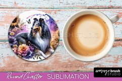 Collie Round Coaster Dog Sublimation Floral PNG Product Image 1