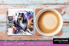 Dog Square Coaster - Dog Mom Floral Coaster Sublimation Product Image 1