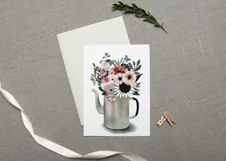 Flower bouquet with sunflower, butterfly, daisies in teapot Product Image 4