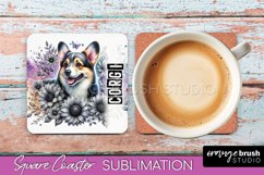 Dog Square Coaster - Dog Mom Floral Coaster Sublimation Product Image 1