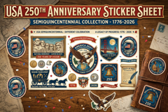 250th Anniversary Sticker Sheet 4th of July 2026 PNG JPG PDF Product Image 1
