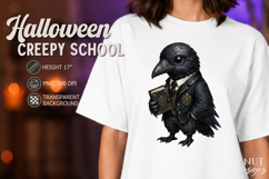 Creepy School Black Raven with book Gothic Halloween PNG Product Image 1
