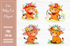 Baby Highland Cow Stickers | Watercolor PNG | Print&amp;Cut Product Image 1