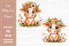 Watercolor Cute Baby Cow Clipart | 2 Sublimation designs Product Image 1