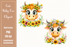 Watercolor Cute Baby Cow Clipart | 2 Sublimation designs Product Image 1