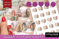 Christmas City Round Sticker - Cozy Christmas Printable Product Image 1