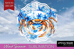Crab Floral Wind Spinner Sublimation PNG Blue Flowers Round Product Image 1
