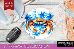 Crab Floral Car Coaster Blue Flowers Coaster PNG Sublimation Product Image 1